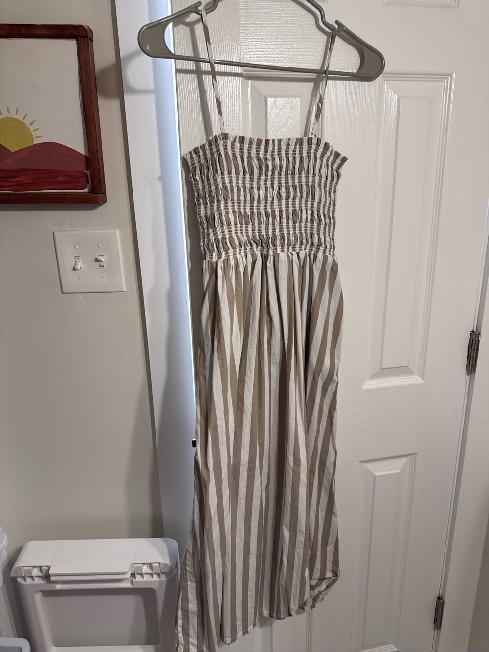 NWOT Loft  Striped Smocked Maxi Dress in Beige and White